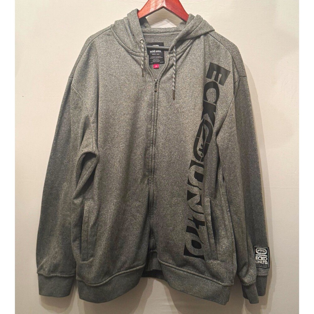 Ecko Unltd. Graphic Print Full Zip Hoodie Gray 2XL Hooded Pockets